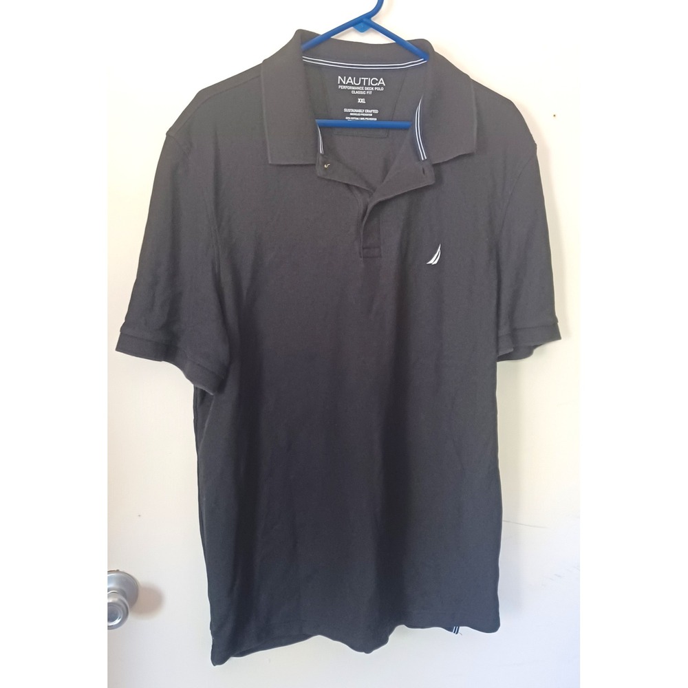 Nautica Polo Shirt Men XXL Black‎ Classic Fit Deck Polo Cotton Blend Logo Preppy